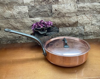 Mauviel Polished Copper and Stainless Steel Interior 2.5 MM Thickness 9.5 Saute Pan and Lid