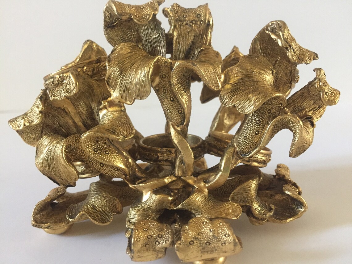 Stunning Vintage Metal Tiger Lily Gold Makeup Brush Holder Etsy