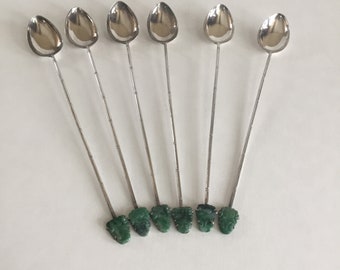 Vintage Sterling and Jadeite Buddha Long Ice Tea Spoons***SALE***