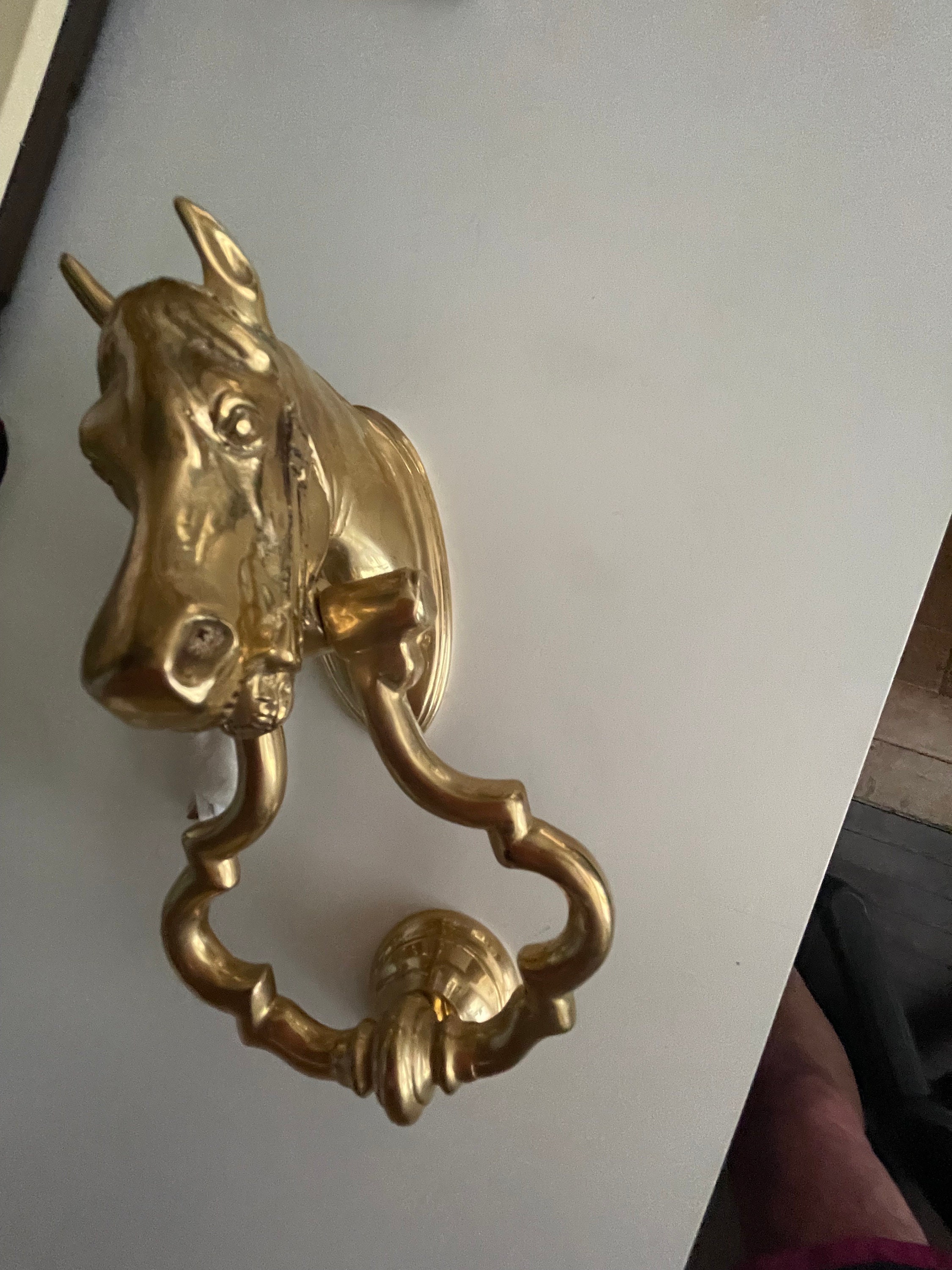 Solid Brass Smiling Horse Door Knocker 