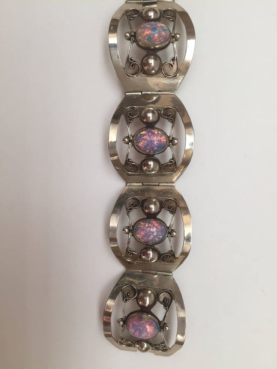 VintageMexican Sterling Glass Foil Opal Bracelet - image 1