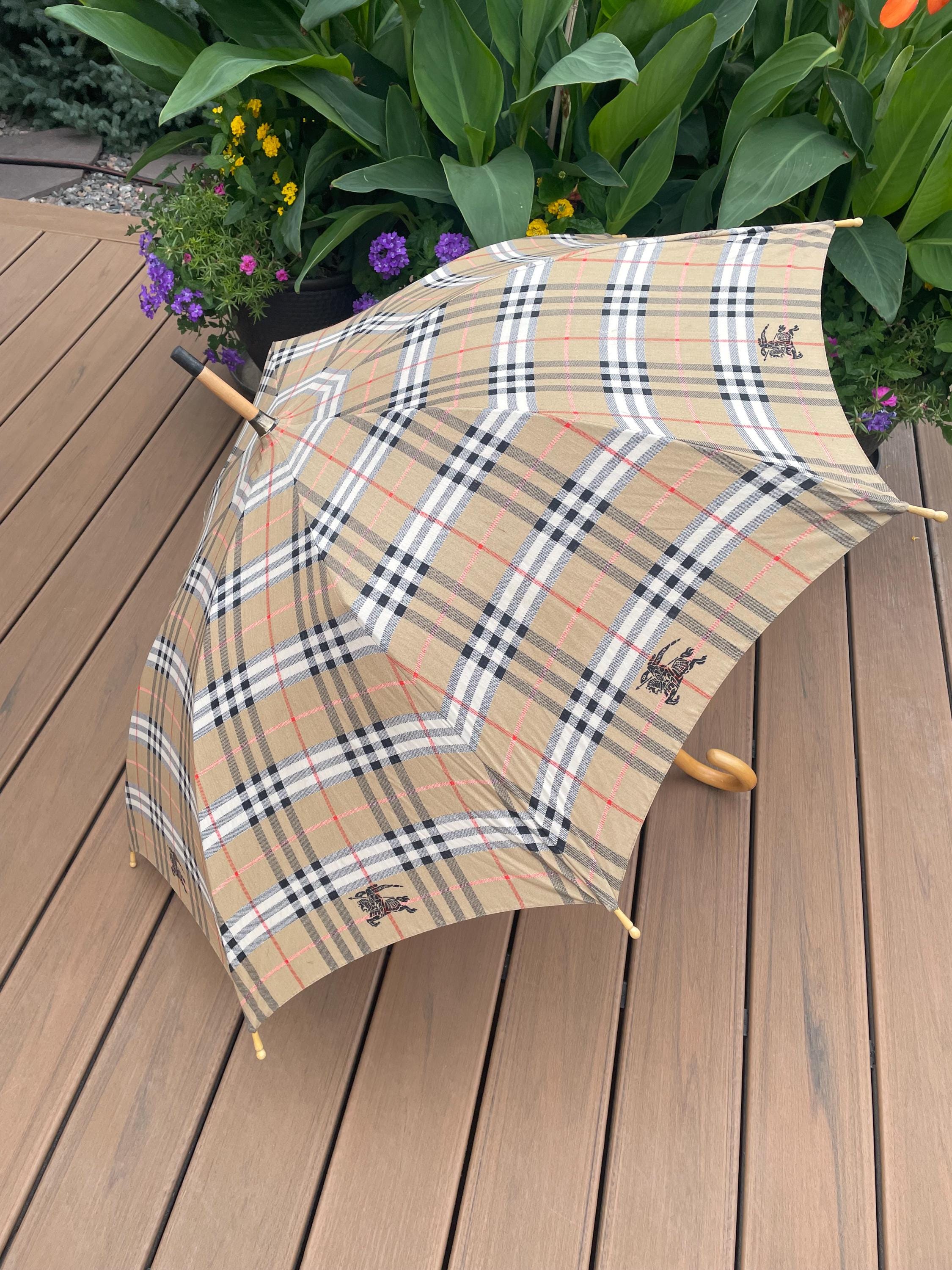 Vintage Burberry Umbrella With Wooden Crook Handle Made in England