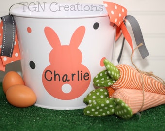 Personalized Easter Basket  Monogrammed Easter Bunny Bucket Easter Pail Easter Egg Hunt Easter Party Favor Monogrammed Bunny Boy Girl