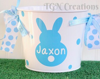 Personalized Easter Basket, Baby Boy First Easter, Monogrammed Easter Basket Pail, Easter Egg Hunt Basket