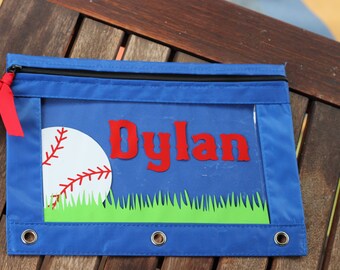 Personalized Baseball Pencil Pouch Monogrammed Pencil Pouch Back to School Binder Pencil Holder