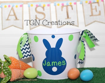 Personalized Easter Basket  Monogrammed Easter Bunny Bucket Easter Pail Easter Egg Hunt Easter Party Favor Monogrammed Bunny Boy Girl