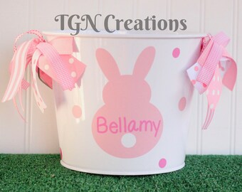 Personalized Easter Basket Pail, Monogrammed Easter Basket, Baby's First Easter Basket Pail, Easter Egg Hunt, Baby Girl Easter Basket