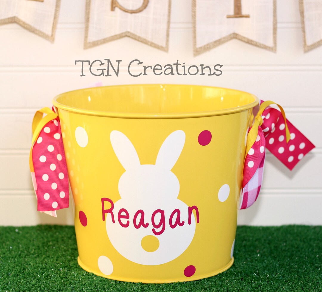 Monogram Easter Basket Pail, Personalized Easter Basket, Easter Egg