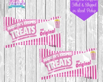 Pink Stripe Movie Custom Rice Krispies Treats, Printed and Shipped! Custom Rice Krispies Treats Wrappers! Movie theme Favors!