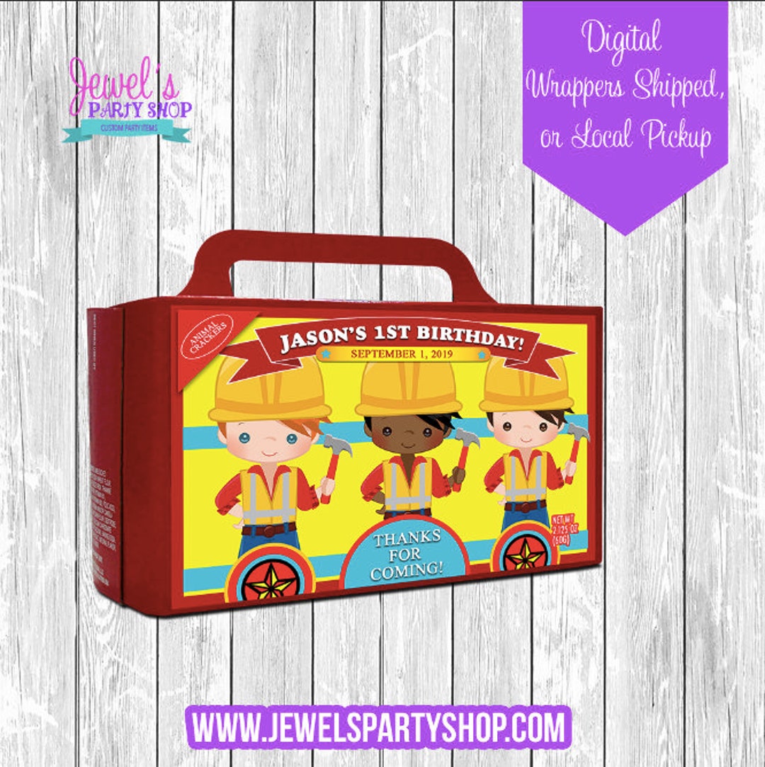Construction Animal Cracker Box Labels, Printed and Shipped Custom