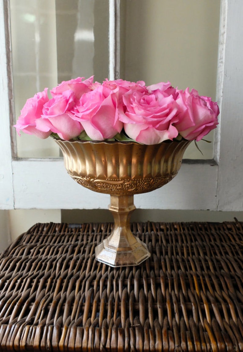 Gold Pedestal Vases Wedding Centrepiece Centerpiece Floral Etsy