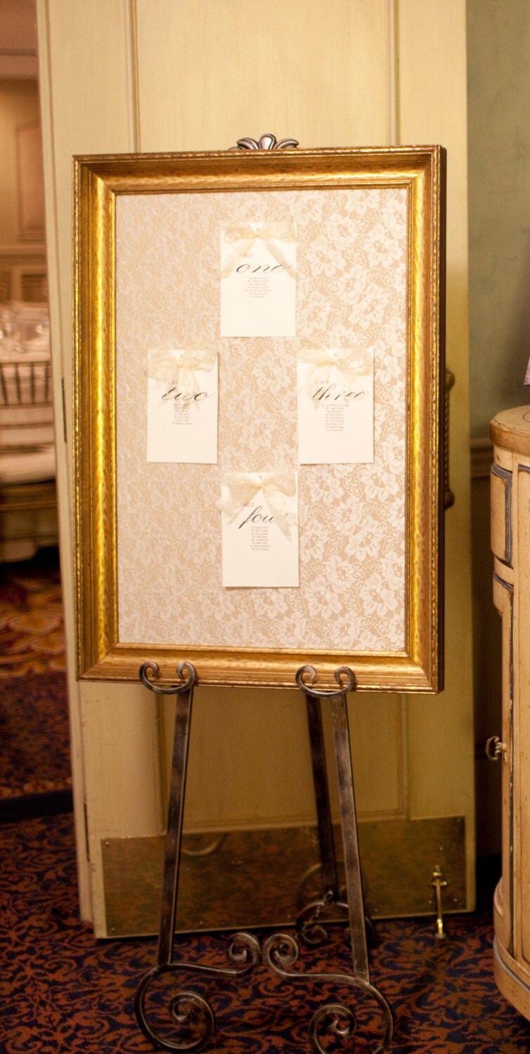 Custom Gold Frame Lace Fabric Wedding Seating Chart Cork Board Etsy