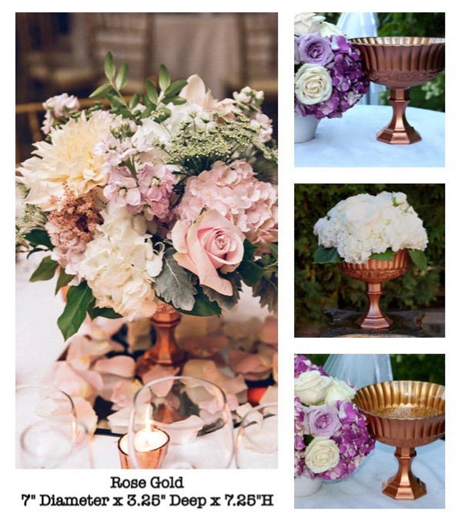 Gold Goblet / Bouquet / Wedding Flowers / Gold Pedestal Vase / Etsy