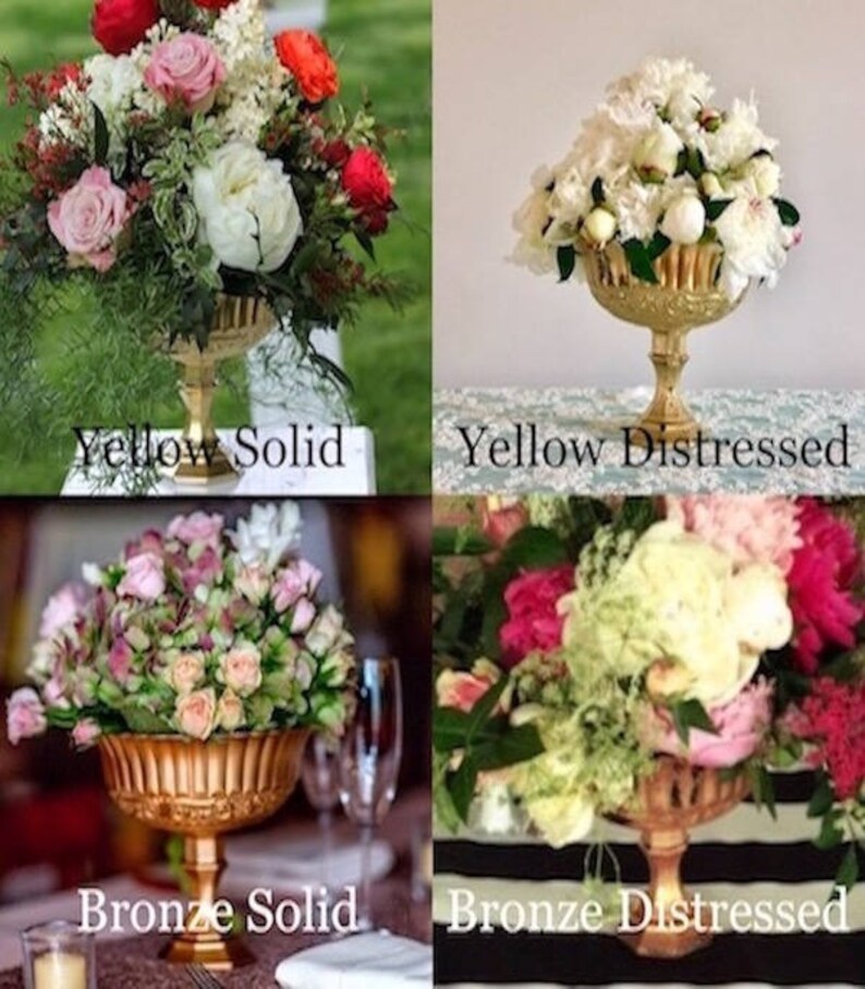 Gold Goblet / Bouquet / Wedding Flowers / Gold Pedestal Vase / Etsy