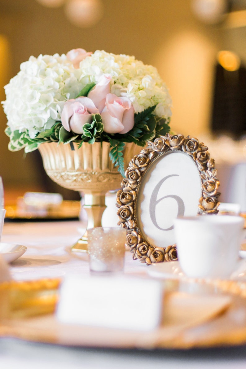 Gold Goblet / Bouquet / Wedding Flowers / Gold Pedestal Vase / Etsy