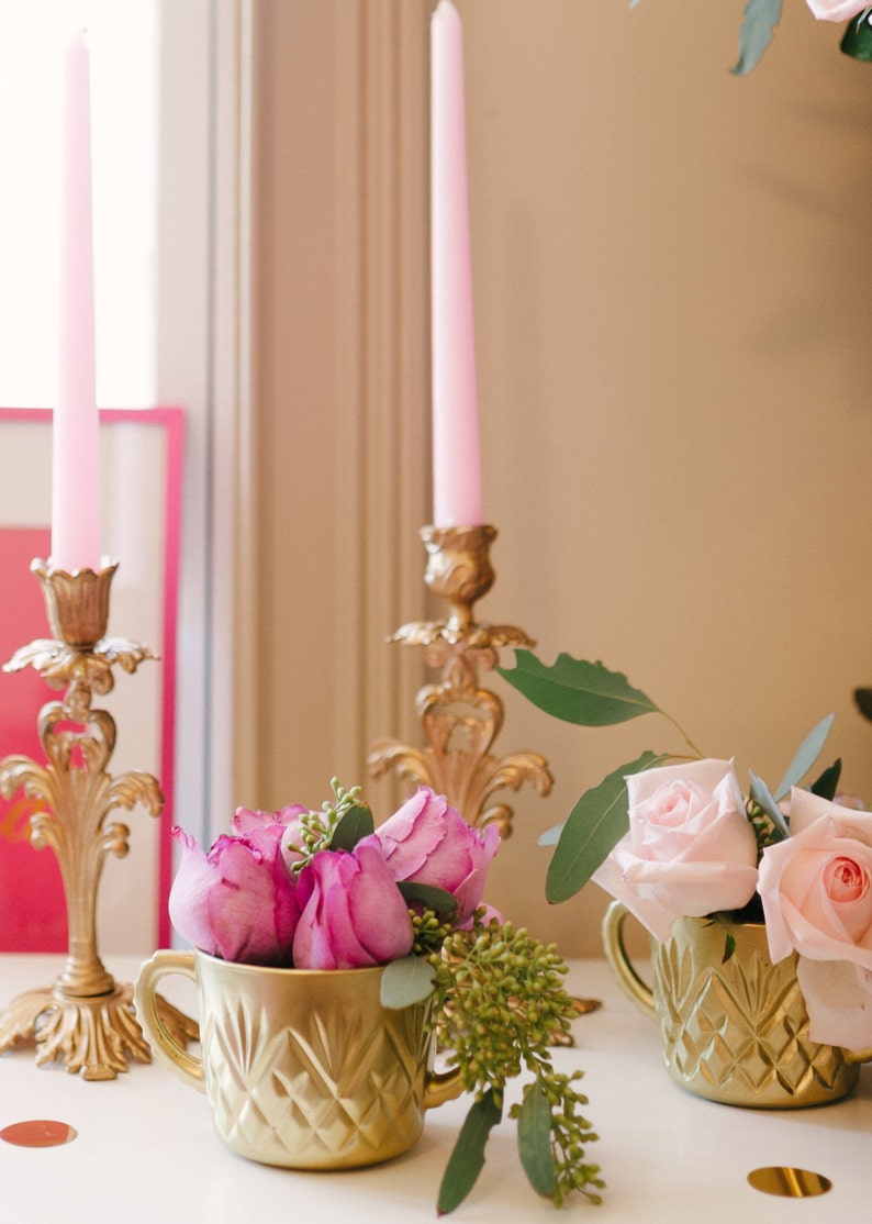 Beautiful Metallic Yellow Gold Tea Cup Vase Centerpiece Etsy