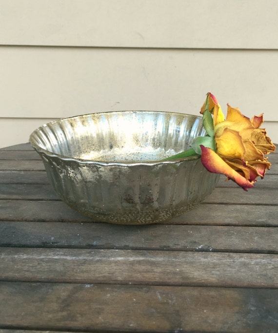Beautiful Wedding Intricate Round Bowl Vase Gold Mercury Glass Etsy
