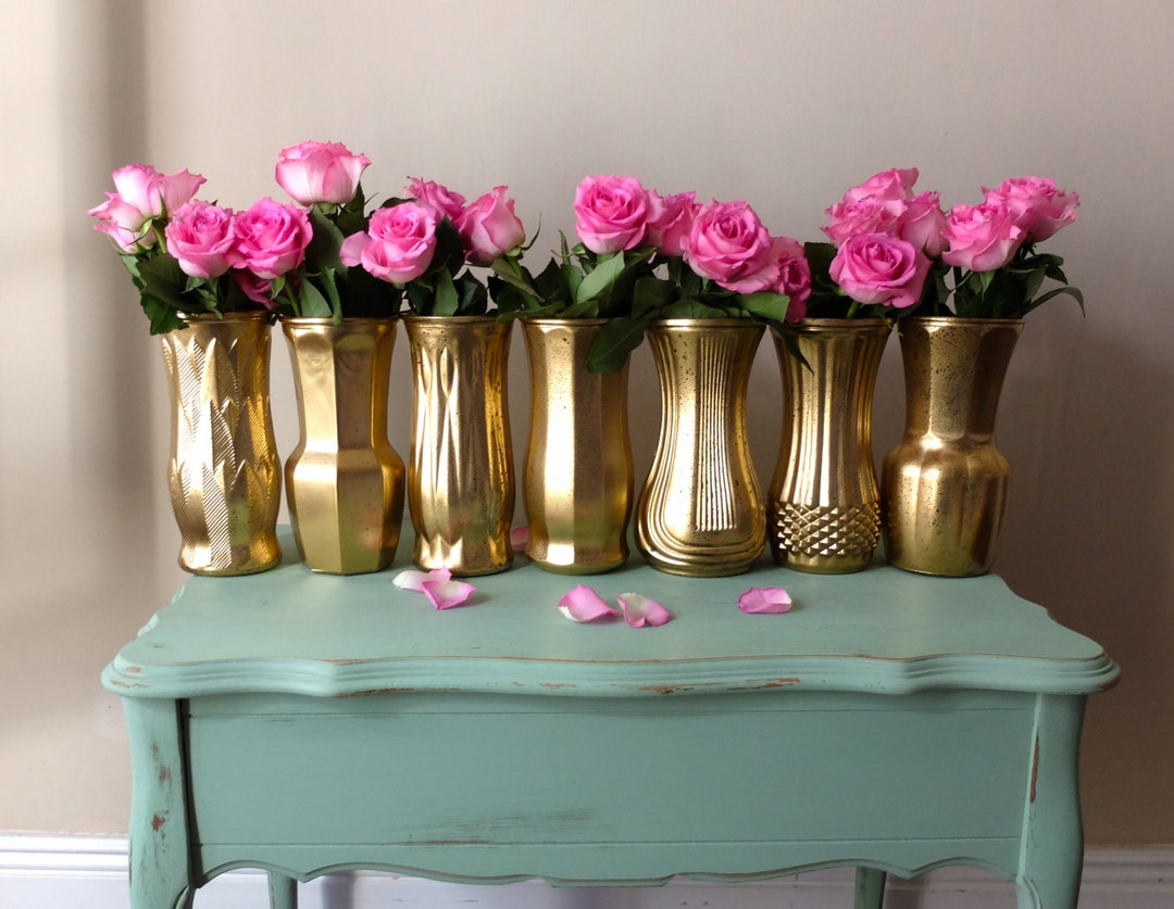 Beautiful Set of 7 Gold Wedding Vases Metallic Yellow Gold Etsy