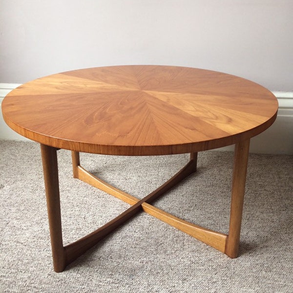 Mid century Round  COFFEE TABLE Sunburst table by A H McIntosh