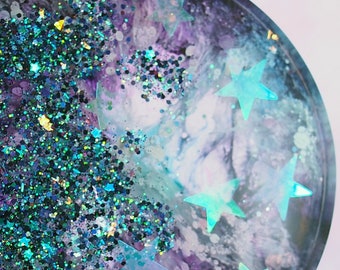 Nightcall Resin Art Petri Dish, One of a Kind Art Home Decor, Star Art Resin Painting, Holo Space Art, Universe Art, Geek Gifts for Her