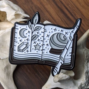 Spellbook Pin, Witchcraft Enamel Pin, Witchy Gifts, Moon Pin, Goth Pin, Collectible Pin, Magic Pin, Black and White Pin Unique Gifts for Her