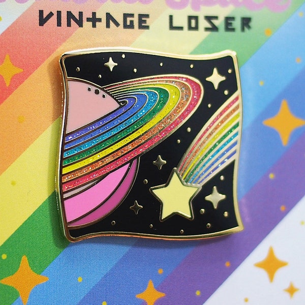 Kawaii Space Enamel Pin / Kawaii Enamel Pin, Space Enamel Pin, Pastel Grunge Rainbow Pin, Pastel Goth Clothing, Glitter Rainbow Enamel Pin