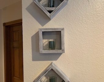 Set di scatole da parete rustico, scatole da parete in legno, scaffalature decorative a parete, portacandele votive, mensole Knick Knack
