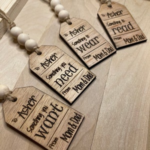 Laser engraved gift tags | personalized gift tags | something you want need wear read tags | gift tags set | Christmas gift tags