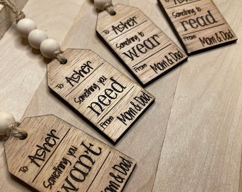 Laser engraved gift tags | personalized gift tags | something you want need wear read tags | gift tags set | Christmas gift tags