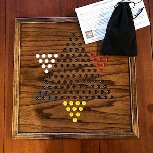 Chinese Checkers game board with marbles - marble games - family games - game night - wood game board
