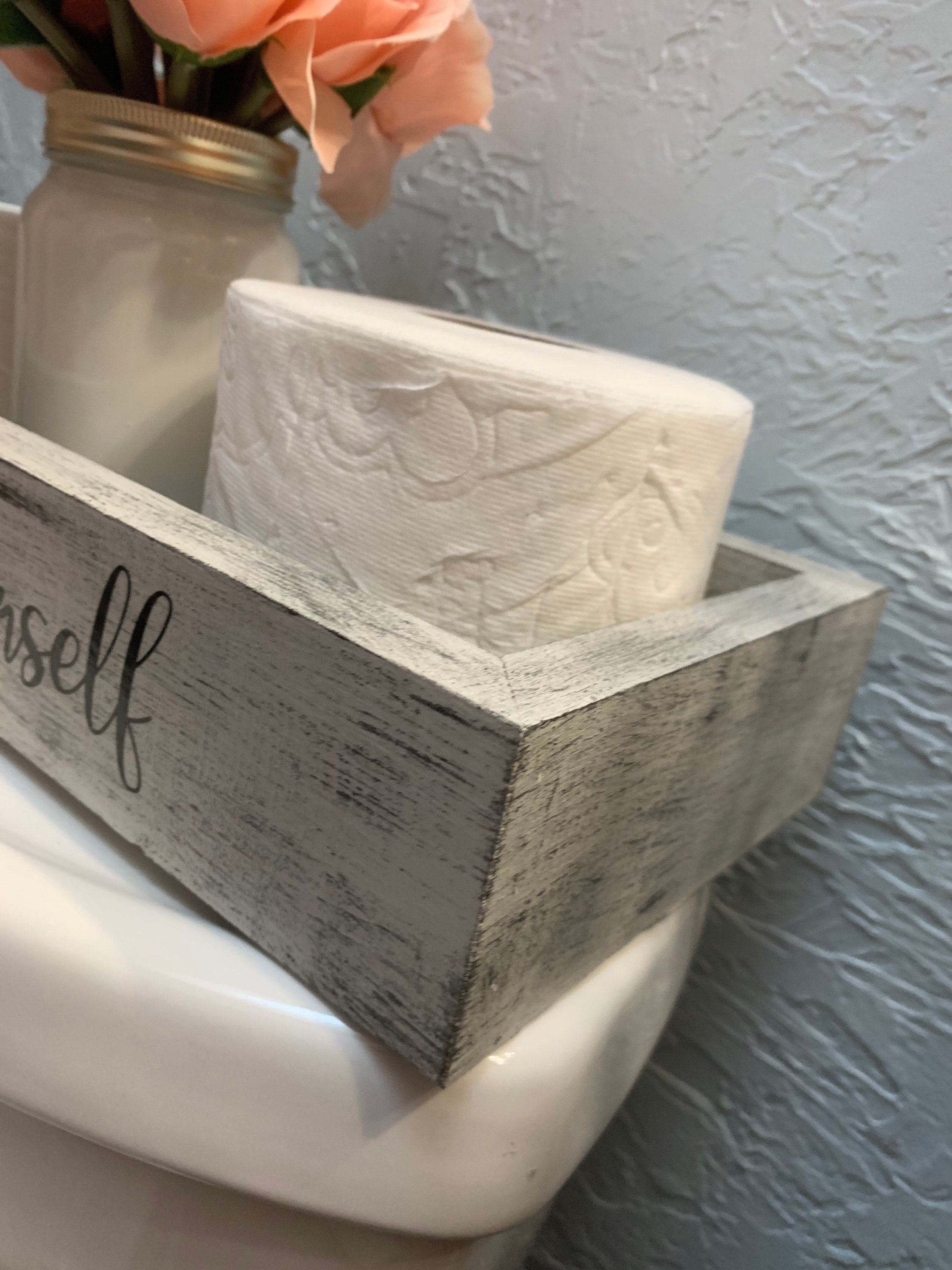 ANVEVO „Please Seat Yourself“ Holzkiste – Rustikale Badezimmer-Deko Mit Spruch, 36,8x19,1x8,9 Cm, Aus Echtem Holz