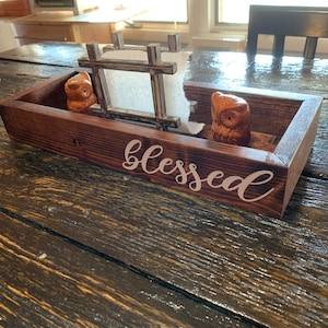 Centerpiece box, Blessed, farmhouse decorative wooden box, wooden tray, back of toilet box, table centerpiece, kitchen counter caddy