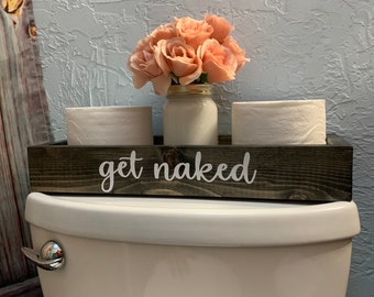 Toilet paper caddy, Get Naked, storage for toilet paper, counter storage, back of toilet box