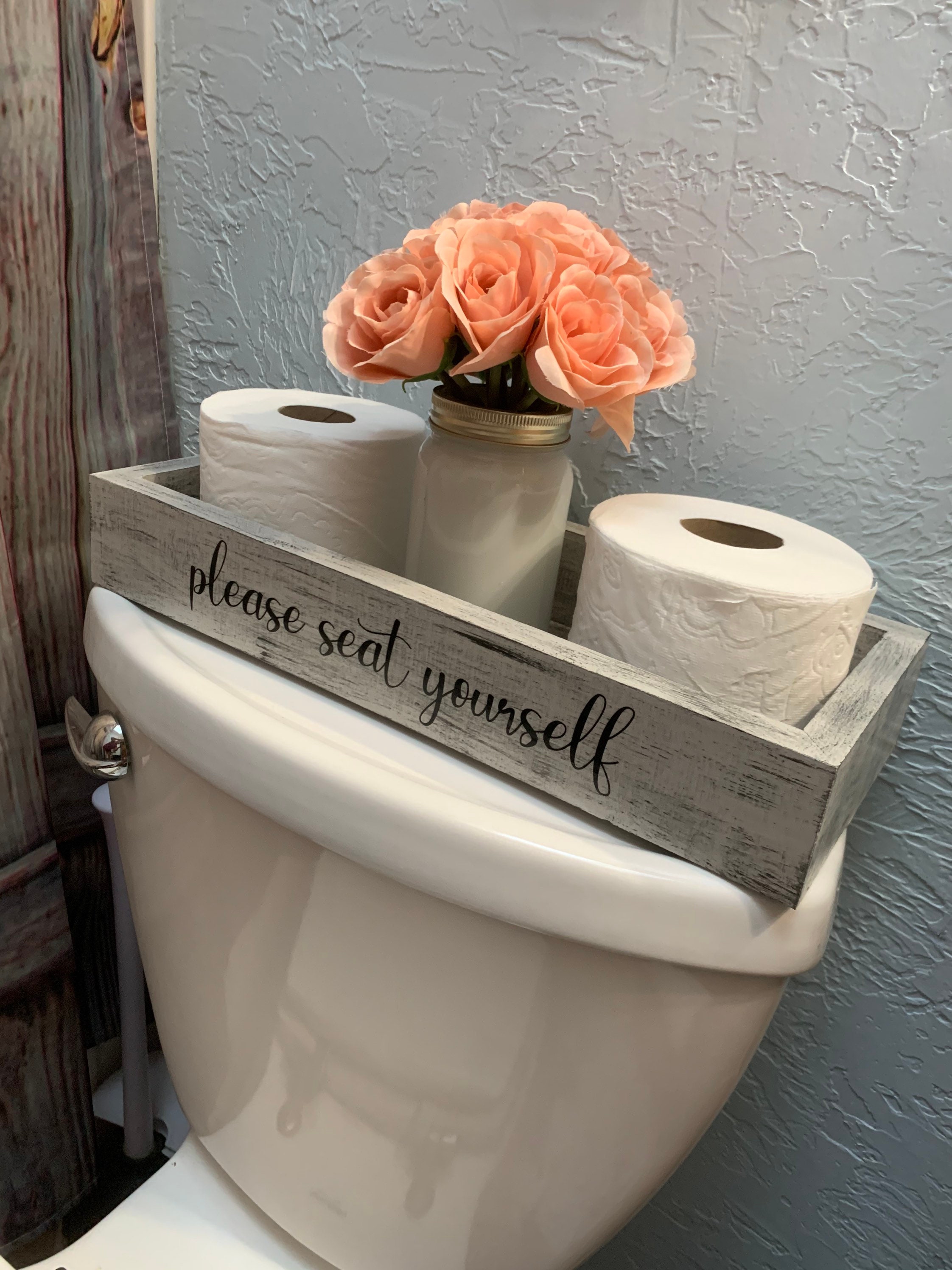 ANVEVO „Please Seat Yourself“ Holzkiste – Rustikale Badezimmer-Deko Mit Spruch, 36,8x19,1x8,9 Cm, Aus Echtem Holz