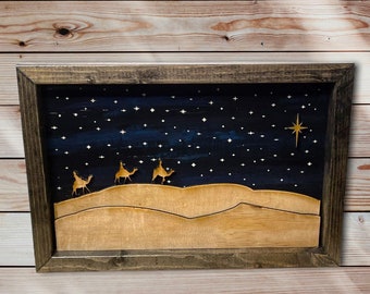 Three Wise Men Nativity | Laser Cut Nativity Scene | Silent Night Scene | Rustic Christmas Decor | Christmas Mantel Display