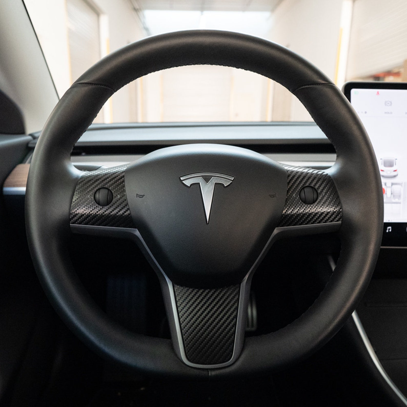 Tesla Model 3 Steering Wheel Vinyl Wrap Carbon Fiber Black Etsy