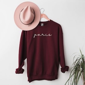 Paris Sweatshirt France Crewneck Trendy French Pullover Cute Europe Sweater Womens Minimalist Cursive City Jumper Bonjour Hoodie Travel Gift