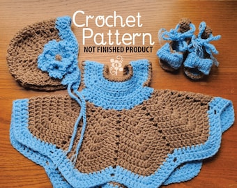 Crochet PATTERN Autumn Chevron Newborn Set including Bonnet, Booties, and Dress for Baby Girl Pamelambie TikTok
