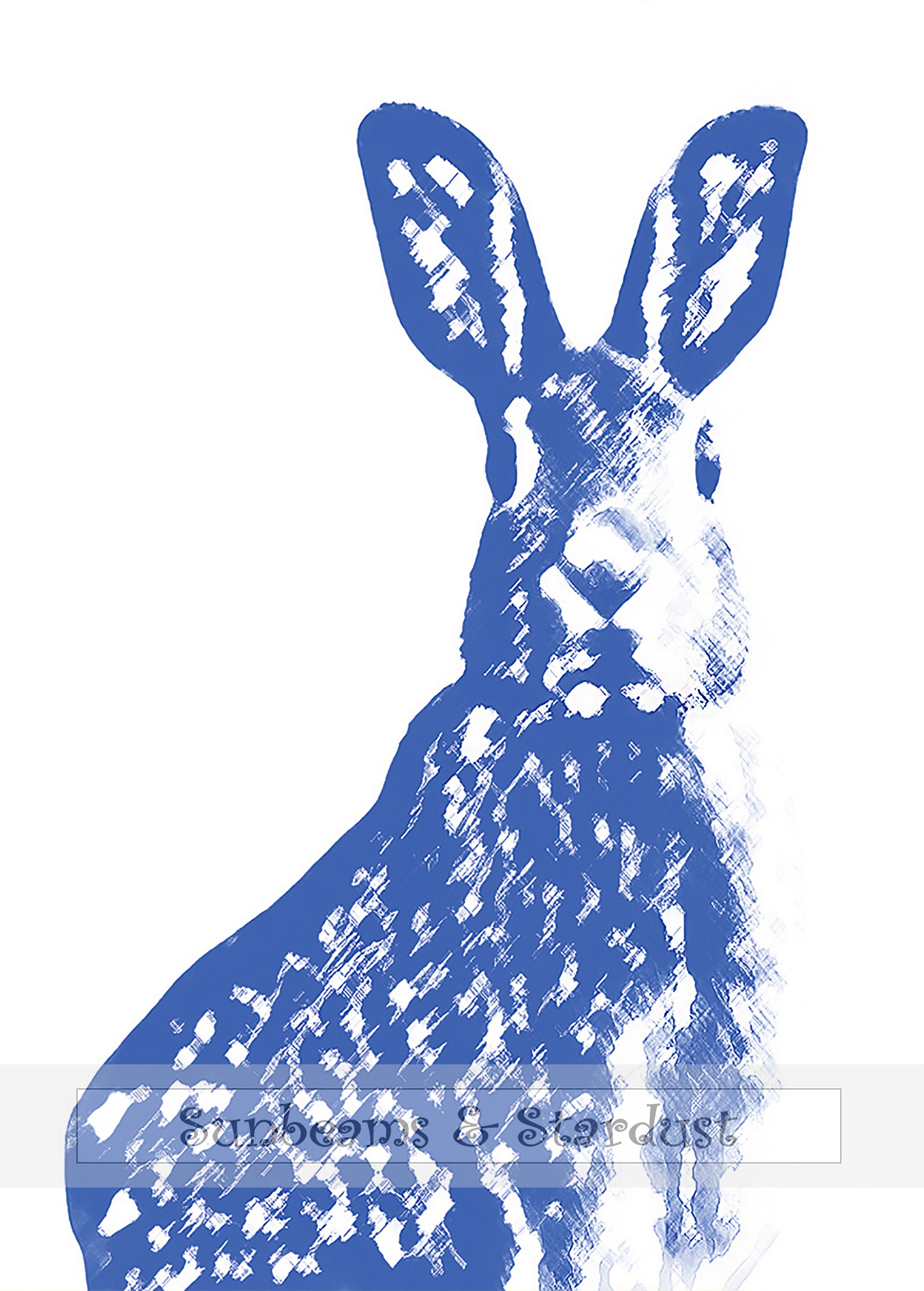 Blue Bunny Printable Digital Art Cute Fresh Happy Blue & White Childs ...