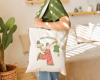 Borsa tote Queen parsimoniosa, borsa tote estetica, borsa tote alla moda, caffè e parsimonia, borsa tote amante del risparmio, borsa tote in tela naturale