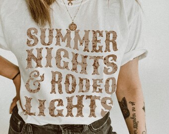 Camiseta Rodeo, camiseta Wild West, camiseta Howdy, camiseta de mujer occidental, camiseta boho western, camiseta vaquera, Summer Nights Rodeo Lights Country