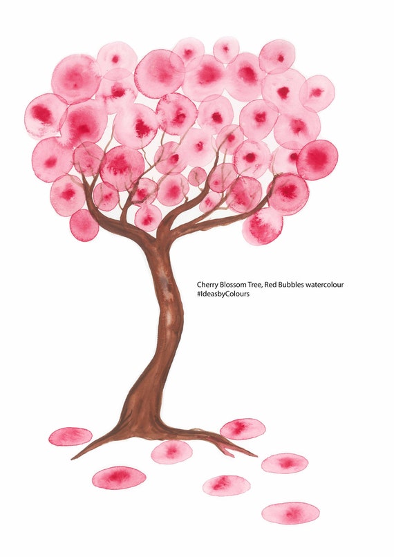 Watercolour Cherry Blossom Tree Print Red Bubbles Tree Etsy