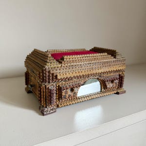 Vintage Tramp Art Cigar Box Sewing Box