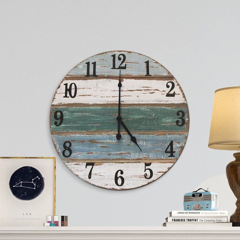 Large Beach Wall Clock by Wall Charmers Handmade Cedar Wood Etsy