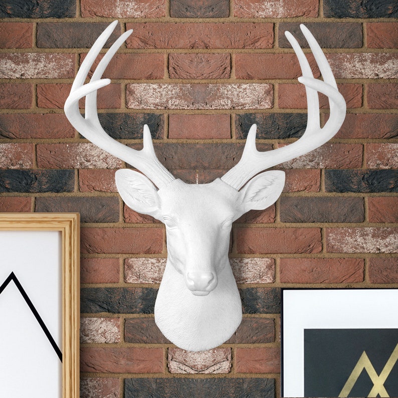 Faux Taxidermy White Deer Head Wall Mount by Wall Charmers