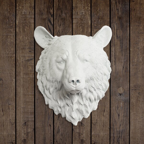 The Kodiak - Faux Bear Head by Wall Charmers™ Mounted Fauxidermy - Fake Ceramic Animal Taxidermy Decorative Resin Plastic Mount Wall Decor