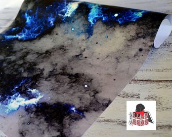 Blue, grey and black galaxy wrapping paper sheets space gift wrap GW3502