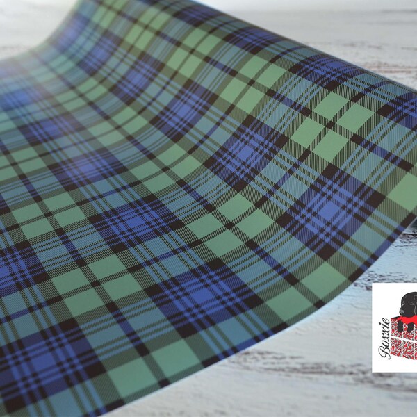 Blue, black and green black watch tartan plaid wrapping paper sheets Christmas gift wrap GW1822