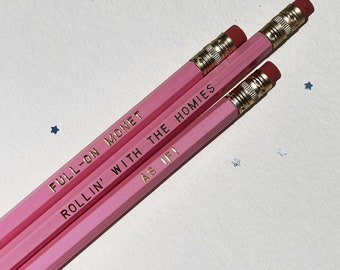 Full on Monet Pencils - Ugh, As If! 90s Pop Culture Gift Party Favor Cher Pink Set of Three As If Last Minute Gift Stocking Stuffers