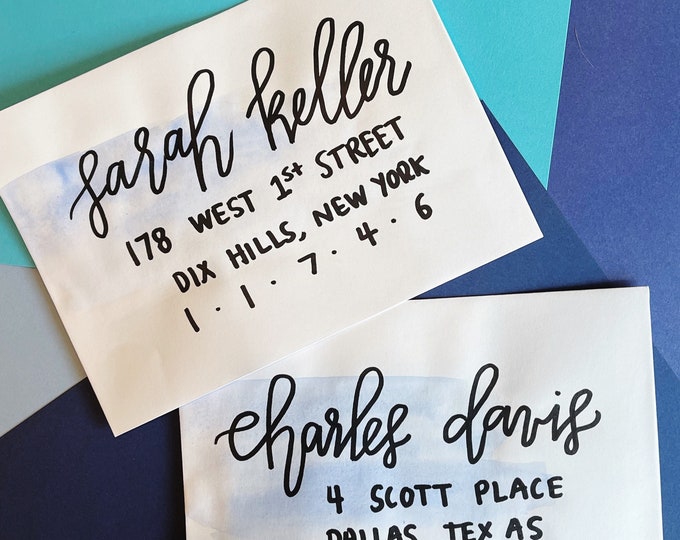 White Envelope Navy Address Calligraphy / Birthday Party Wedding Bridal ...